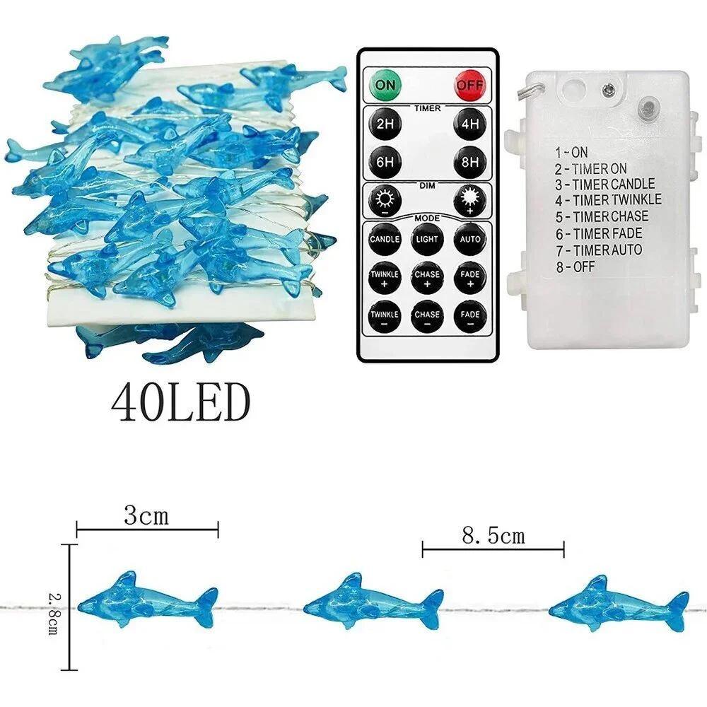 Crystal dolphin 40 LED 8 Modes Theme string lights Weatherproof Remote & timer